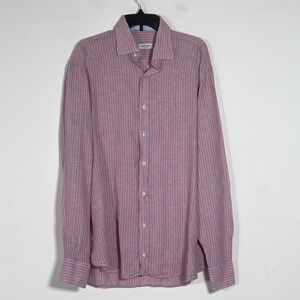 NeroSFumato Positano Linen Shirt Mens Sz‎ XXL Pink Striped Long Sleeve